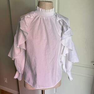 Maje White Ruffle Blouse